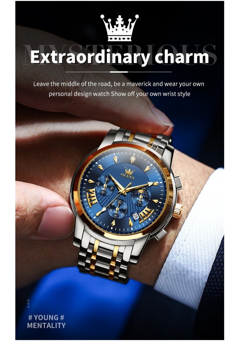 OLEVS - Watches For Men Stainless Steel Quartz Water Resistant Watch Gold&Silver 41mm 2892 - Image 1