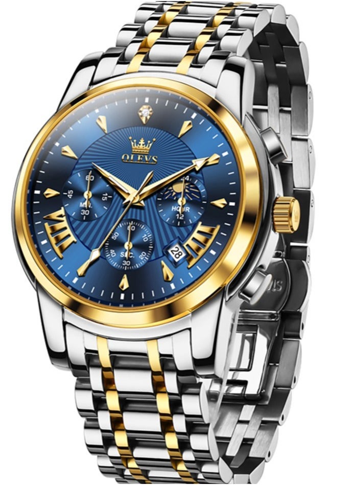 OLEVS - Watches For Men Stainless Steel Quartz Water Resistant Watch Gold&Silver 41mm 2892 - Image 1