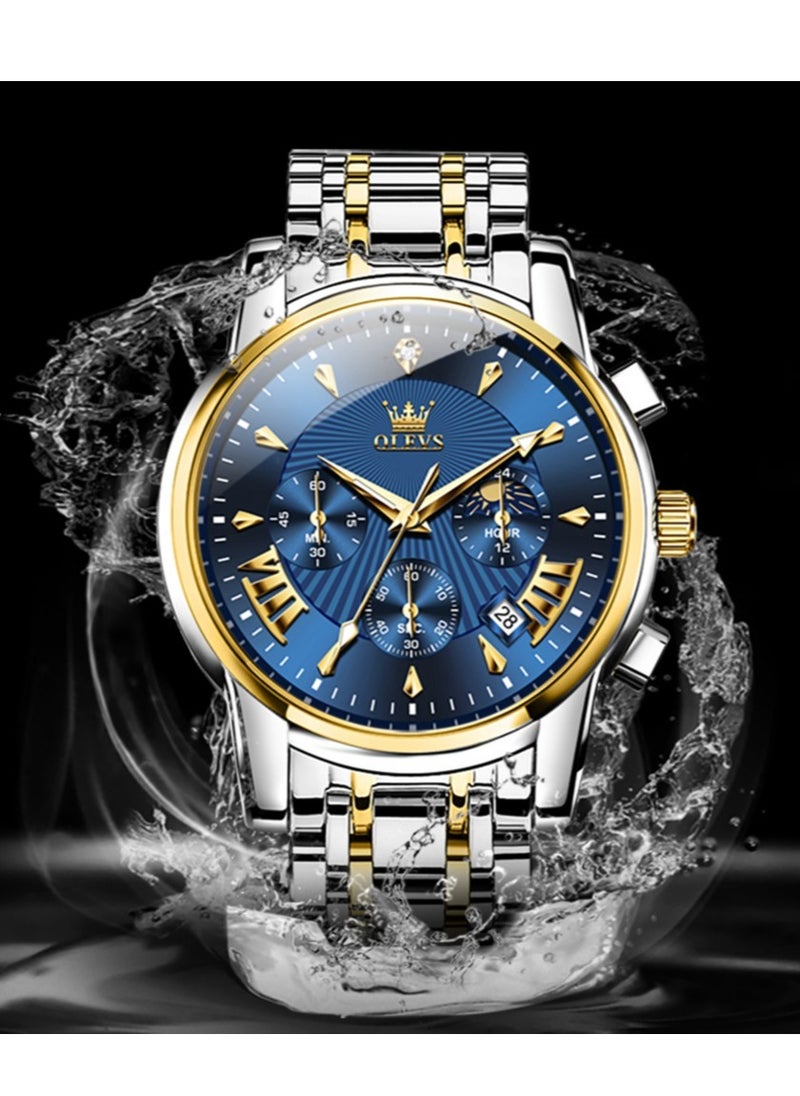 OLEVS - Watches For Men Stainless Steel Quartz Water Resistant Watch Gold&Silver 41mm 2892 - Image 1