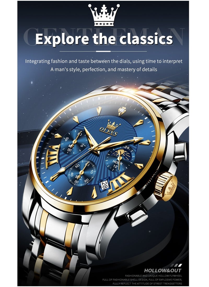 OLEVS - Watches For Men Stainless Steel Quartz Water Resistant Watch Gold&Silver 41mm 2892 - Image 1