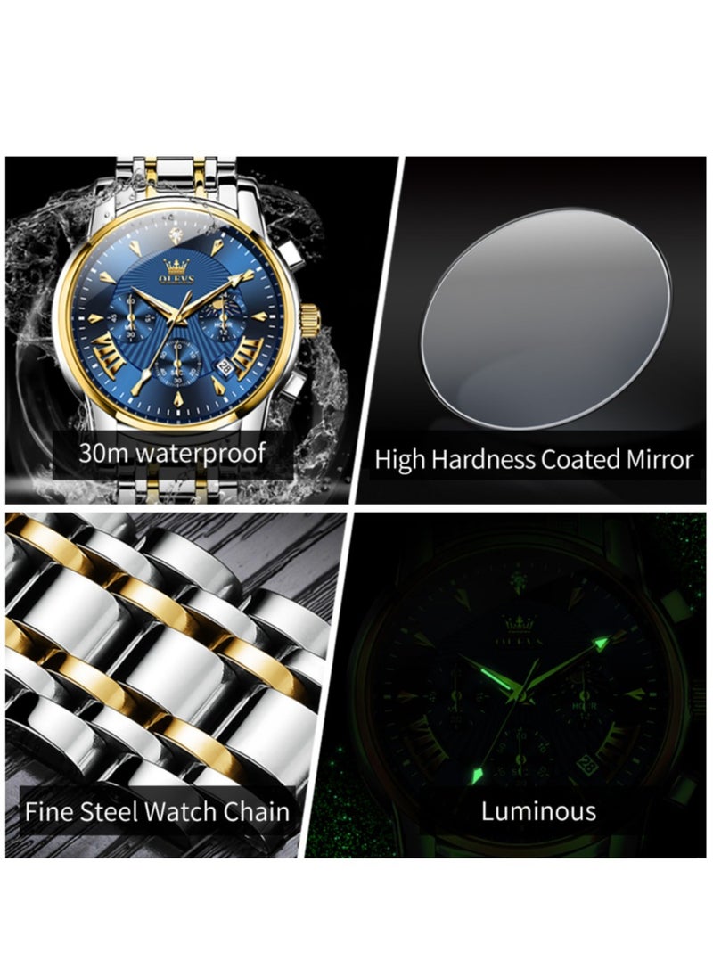 OLEVS - Watches For Men Stainless Steel Quartz Water Resistant Watch Gold&Silver 41mm 2892 - Image 1