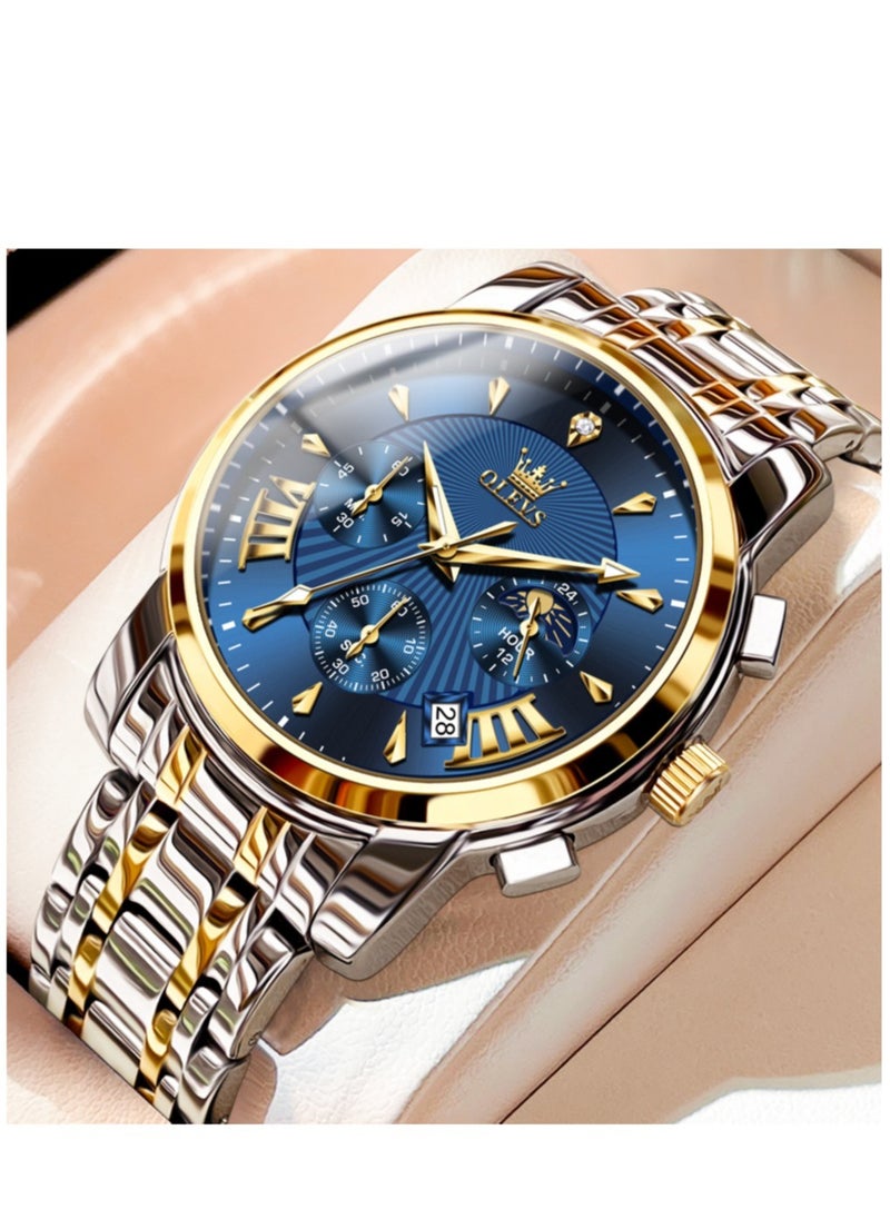 OLEVS - Watches For Men Stainless Steel Quartz Water Resistant Watch Gold&Silver 41mm 2892 - Image 1