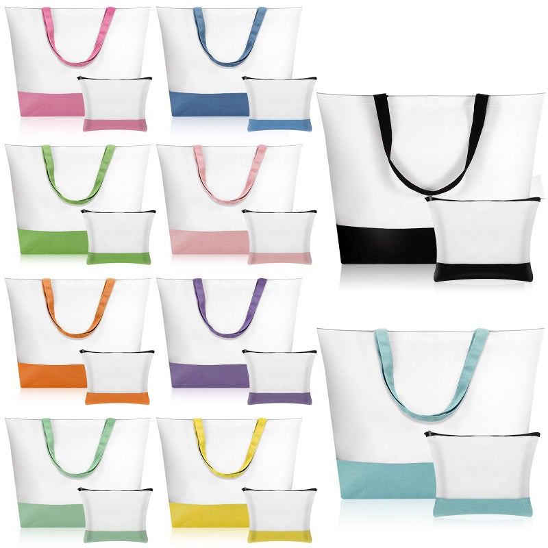 Sanwuta 20 Pcs Large Blank Canvas Tote Bags and Makeup Bags Blank Reusable Grocery Luggage Canvas Tote with Handles (Airy Pastel Pack) - Image 1