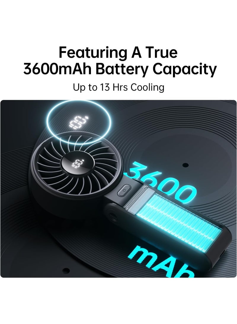 جيسيو لايف مروحة JISULIFE المحمولة Life72024 مروحة محمولة قوية مع شاشة LED، 3600 مللي أمبير/ساعة، قابلة للطي 150 درجة، 5 سرعات، هدايا أساسية للنساء والرجال (أسود) - Image 5