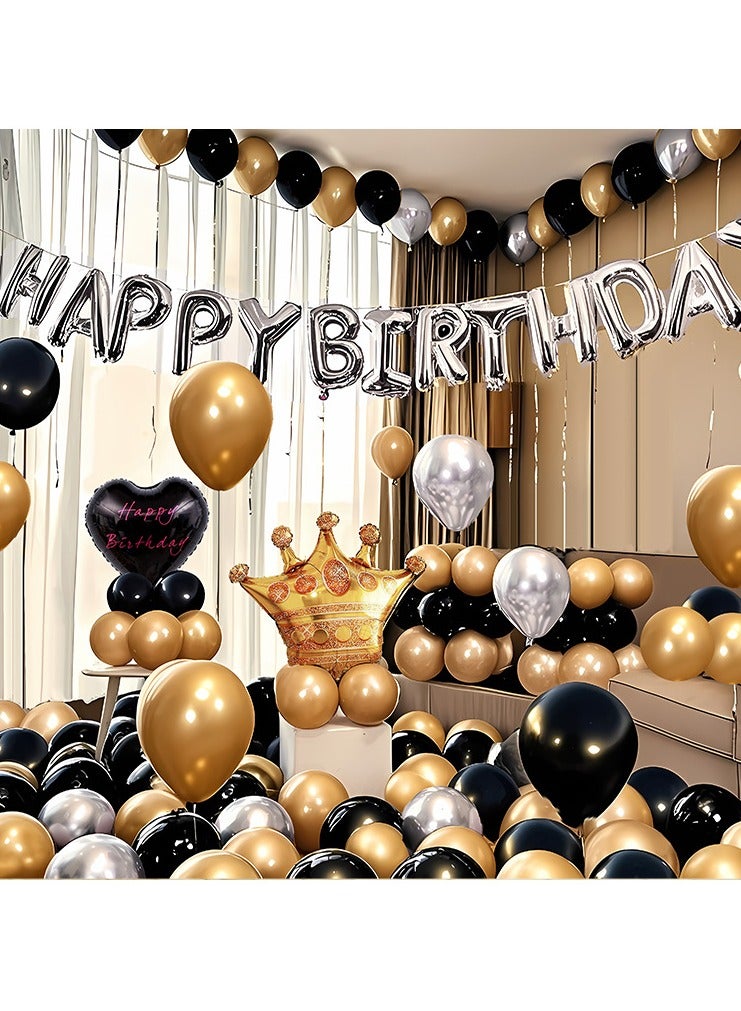 Silver Black Birthday Party Decoration Set Silver Black Theme Party Decoration Happy Birthday Banner 50-Piece DIY Decoration Set - Image 1