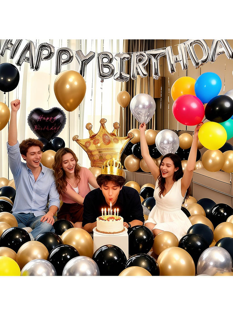 Silver Black Birthday Party Decoration Set Silver Black Theme Party Decoration Happy Birthday Banner 50-Piece DIY Decoration Set - Image 2