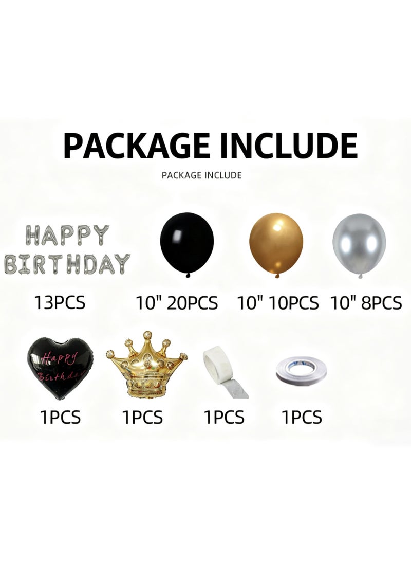 Silver Black Birthday Party Decoration Set Silver Black Theme Party Decoration Happy Birthday Banner 50-Piece DIY Decoration Set - Image 5