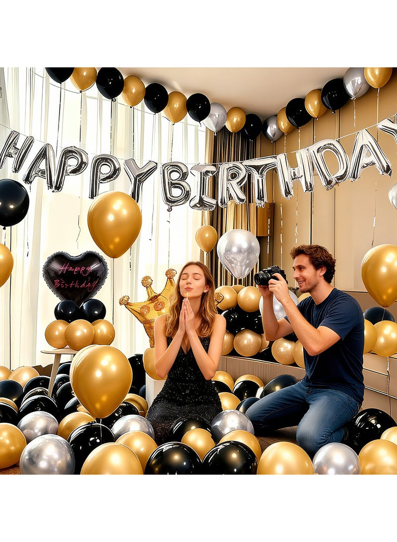 Silver Black Birthday Party Decoration Set Silver Black Theme Party Decoration Happy Birthday Banner 50-Piece DIY Decoration Set - Image 4