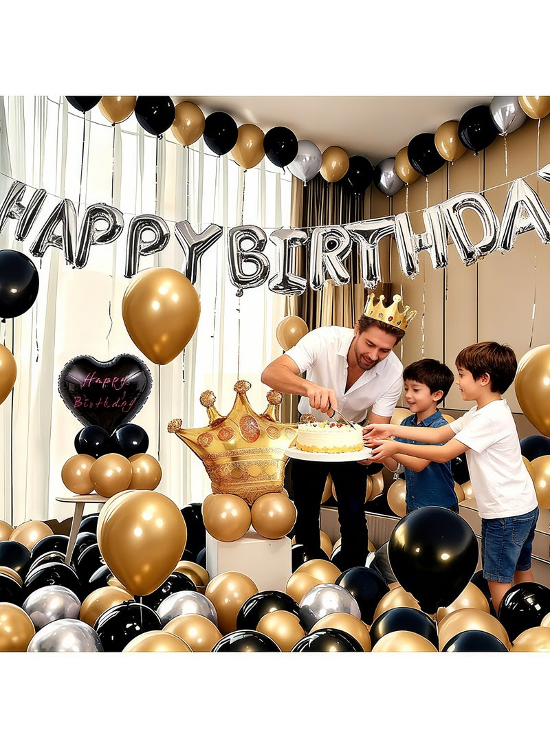 Silver Black Birthday Party Decoration Set Silver Black Theme Party Decoration Happy Birthday Banner 50-Piece DIY Decoration Set - Image 3