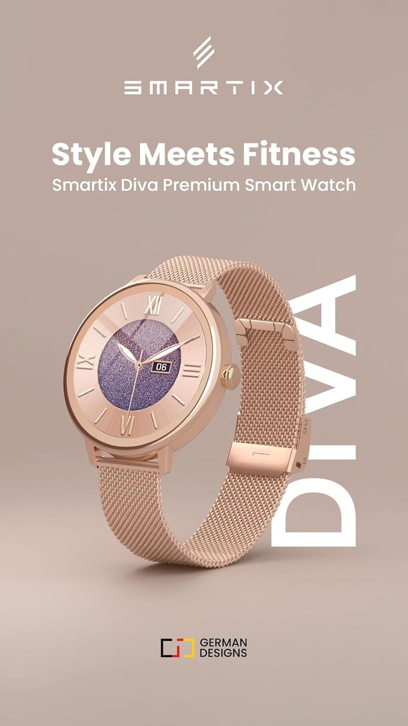 Smartix ساعة سمارتكس بريميوم ديفا الذكية للنساء مع شاشة AMOLED بحجم 1.2 بوصة، مكالمات بلوتوث، مراقبة معدل ضربات القلب وSpO₂ - Image 5