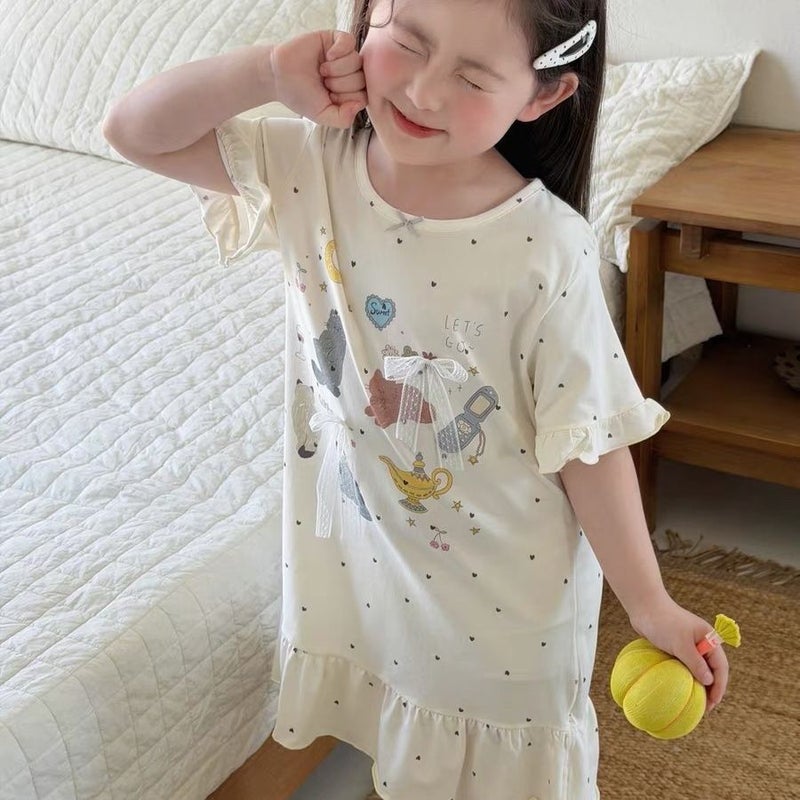 ثوب نوم بناتي صيفي رقيق كرتون أميرة أطفال - Image 1
