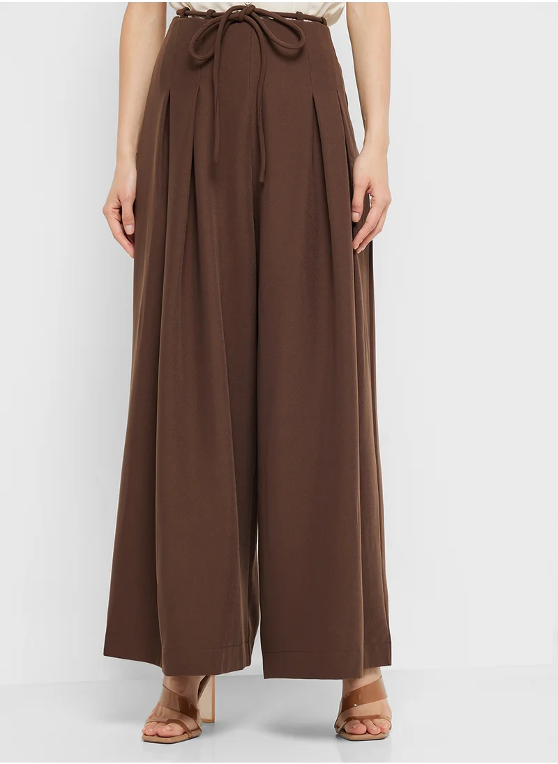 ELLA Wide Leg Pants With Waist Tie Detail