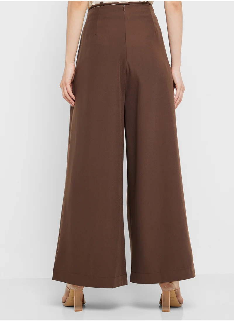 ELLA Wide Leg Pants With Waist Tie Detail