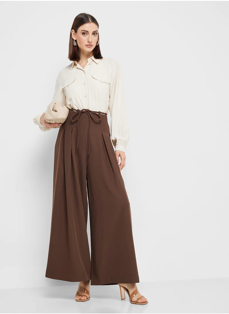 ايلا Wide Leg Pants With Waist Tie Detail