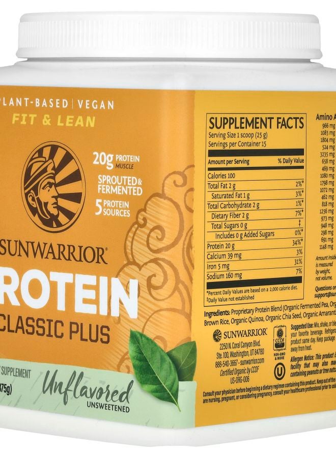 Sunwarrior Classic Plus Protein Unflavored 13.2 oz (375 g) - Image 2