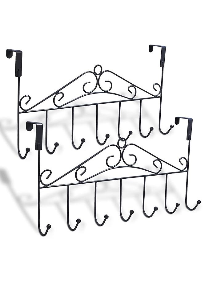 Wishbone Wishbone 7 Hooks Hanger 2 Pack Over The Door Hangers with 7 HooksMetal Hanging Rack OrganizerDoor Hanger HookOver Door Hook Rack for Clothes Coat Purses Towel Scarf Belt Hat Closet Bathroom  - Image 1
