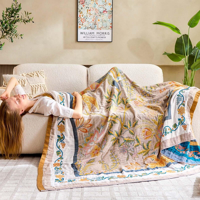 XIBLC Boho Blanket, 100% Cotton Farmhouse Decorative Throw Blanket, 60"x80" Reversible Bohemian Throw Blanket, Brown All Season Muslin Breathable Woven Blankets Quilt - Image 4