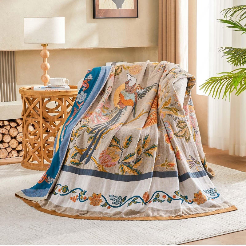 XIBLC Boho Blanket, 100% Cotton Farmhouse Decorative Throw Blanket, 60"x80" Reversible Bohemian Throw Blanket, Brown All Season Muslin Breathable Woven Blankets Quilt - Image 2