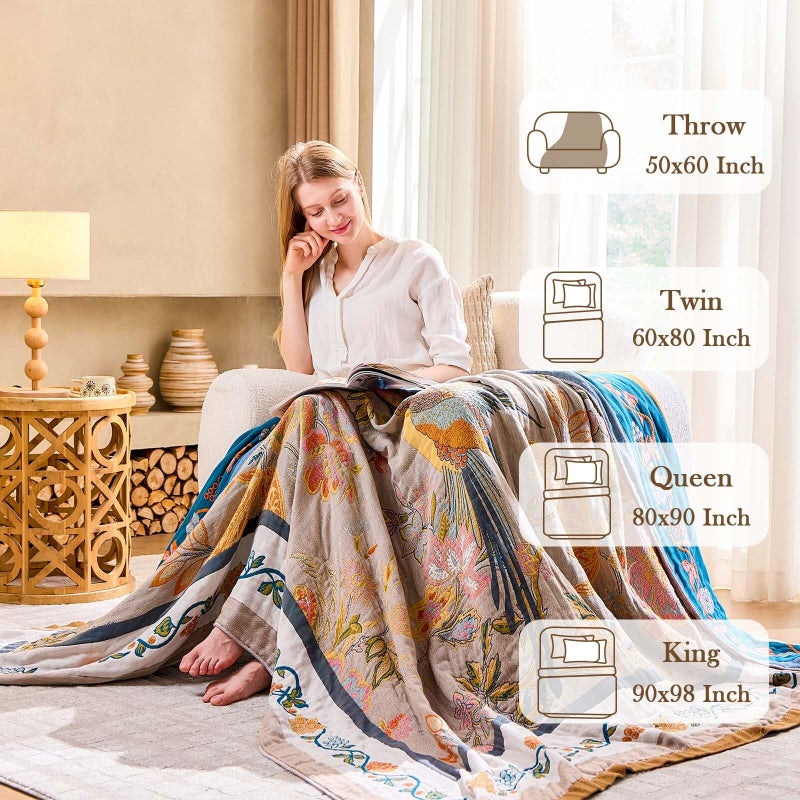 XIBLC Boho Blanket, 100% Cotton Farmhouse Decorative Throw Blanket, 60"x80" Reversible Bohemian Throw Blanket, Brown All Season Muslin Breathable Woven Blankets Quilt - Image 3