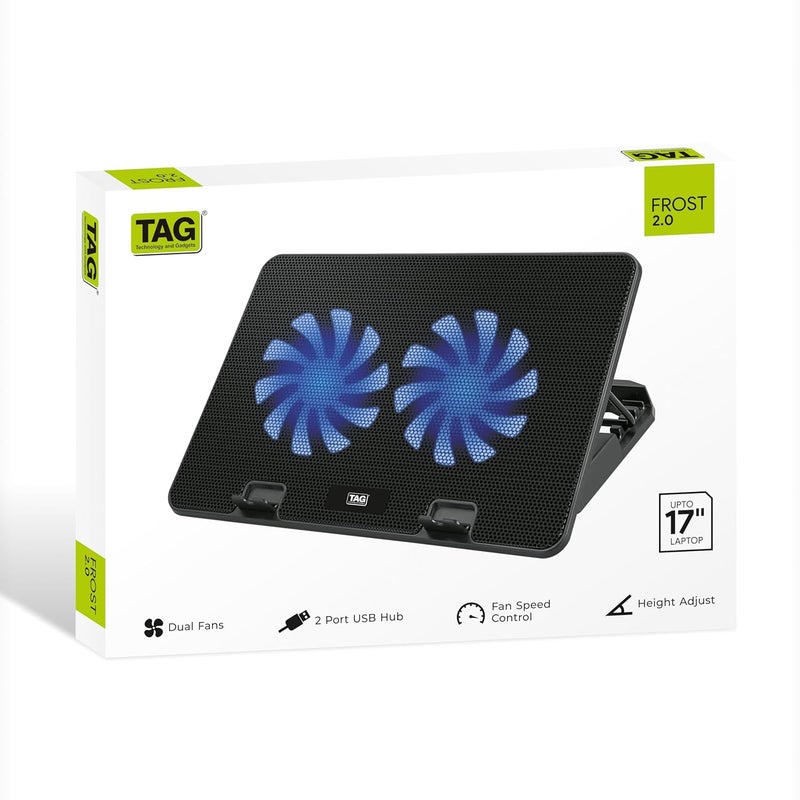 tag Frost 2.0 Laptop Cooling Pad | 2 * 1 125mm Blue LED Lights 2 Fans | Fan Speed Control | 2 USB Ports | 10-15.6 Inch Laptop Support | 4 Levels Height Adjustments Stand | Anti-Skid Baffle - Image 4