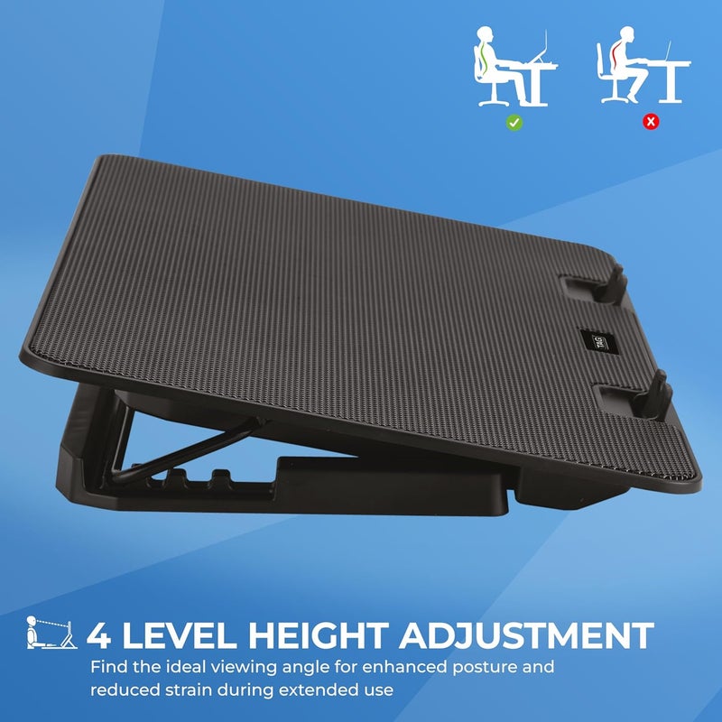 tag Frost 2.0 Laptop Cooling Pad | 2 * 1 125mm Blue LED Lights 2 Fans | Fan Speed Control | 2 USB Ports | 10-15.6 Inch Laptop Support | 4 Levels Height Adjustments Stand | Anti-Skid Baffle - Image 3