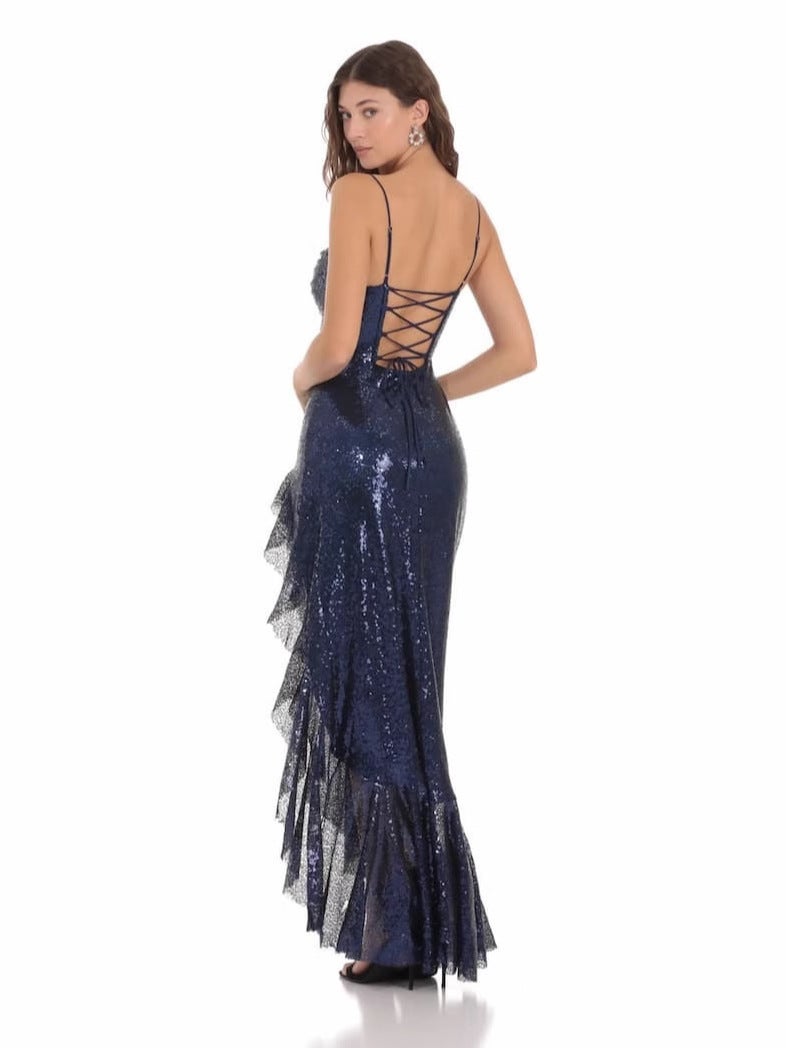 Sequins Suspenders Dress Split New Host Banquet Ball Evening Dress Female (2 Colors - Image 3