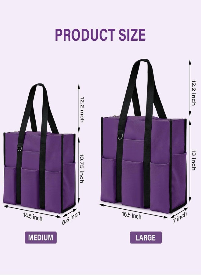 Becokan Large Tote Bag for Women Waterproof with 12 Pockets Top Zipper Closure Utility Teacher Nurse Bags for Work School, Purple, Large - Image 5