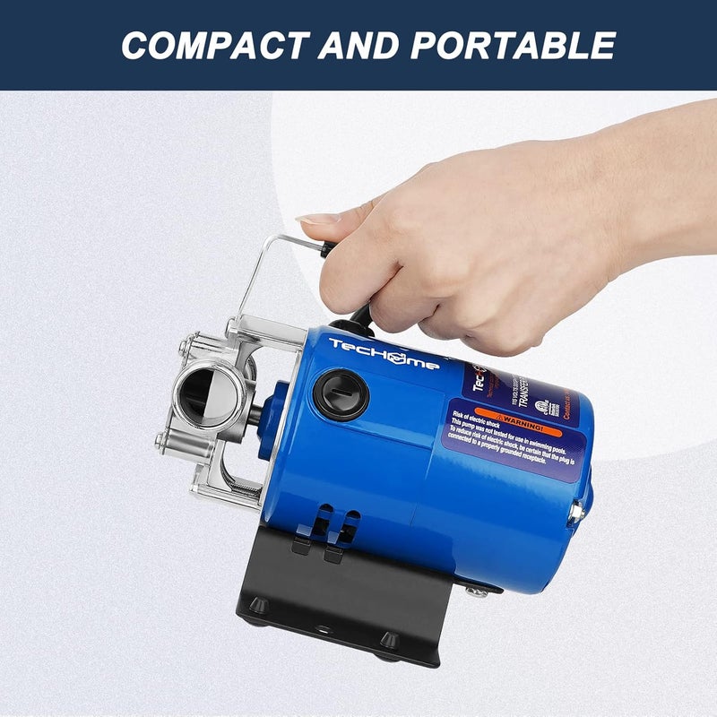 Techome Water Pump, 115V 1/10HP 330GPH Water Transfer Utility Pump, With ON/OFF Switch And Suction Hose Kit. - Image 2