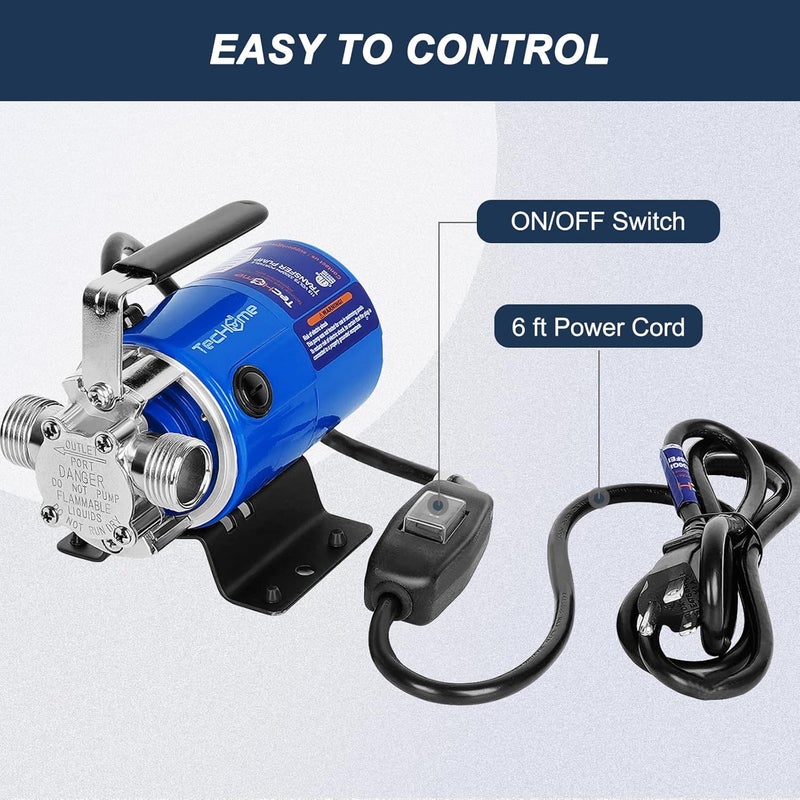 Techome Water Pump, 115V 1/10HP 330GPH Water Transfer Utility Pump, With ON/OFF Switch And Suction Hose Kit. - Image 4