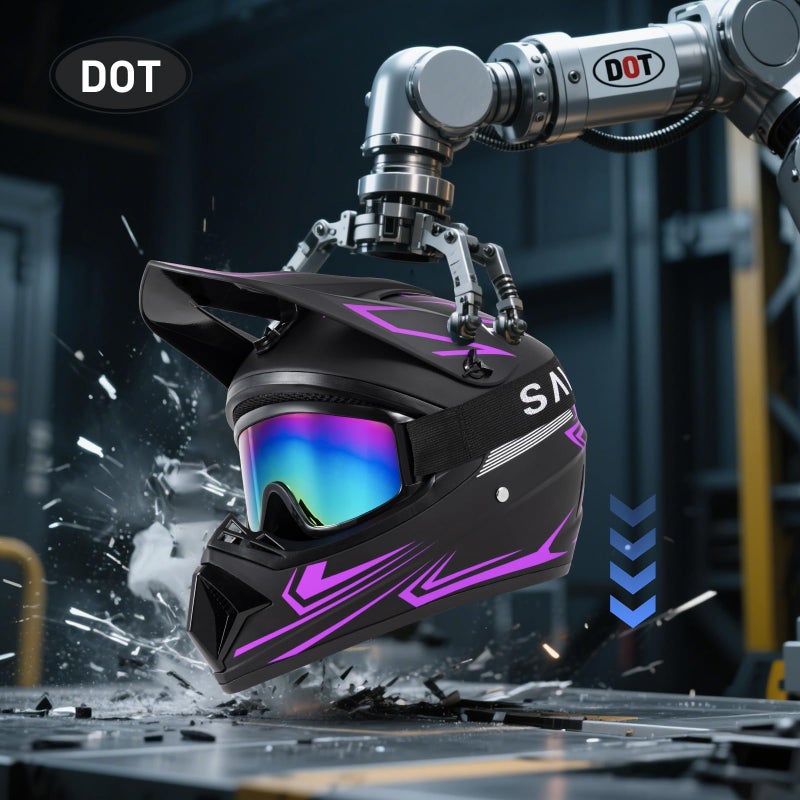 TIANDU Youth Kids Dirt Bike Motocross Helmet (Goggles Gloves Face Mask) 4PCS Set, DOT Approved Girls Full Face Motorcycle Helmets, ATV BMX MX Mountain Bike Off Road Kid Helmet (Purple, M) - Image 4