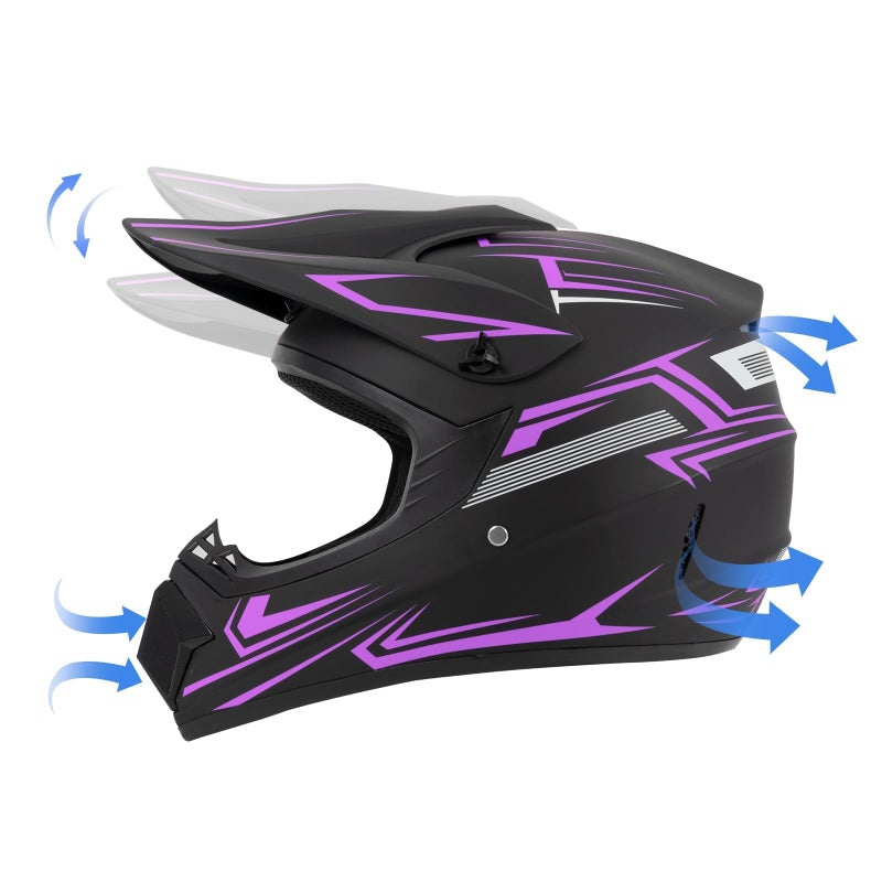 TIANDU Youth Kids Dirt Bike Motocross Helmet (Goggles Gloves Face Mask) 4PCS Set, DOT Approved Girls Full Face Motorcycle Helmets, ATV BMX MX Mountain Bike Off Road Kid Helmet (Purple, M) - Image 3