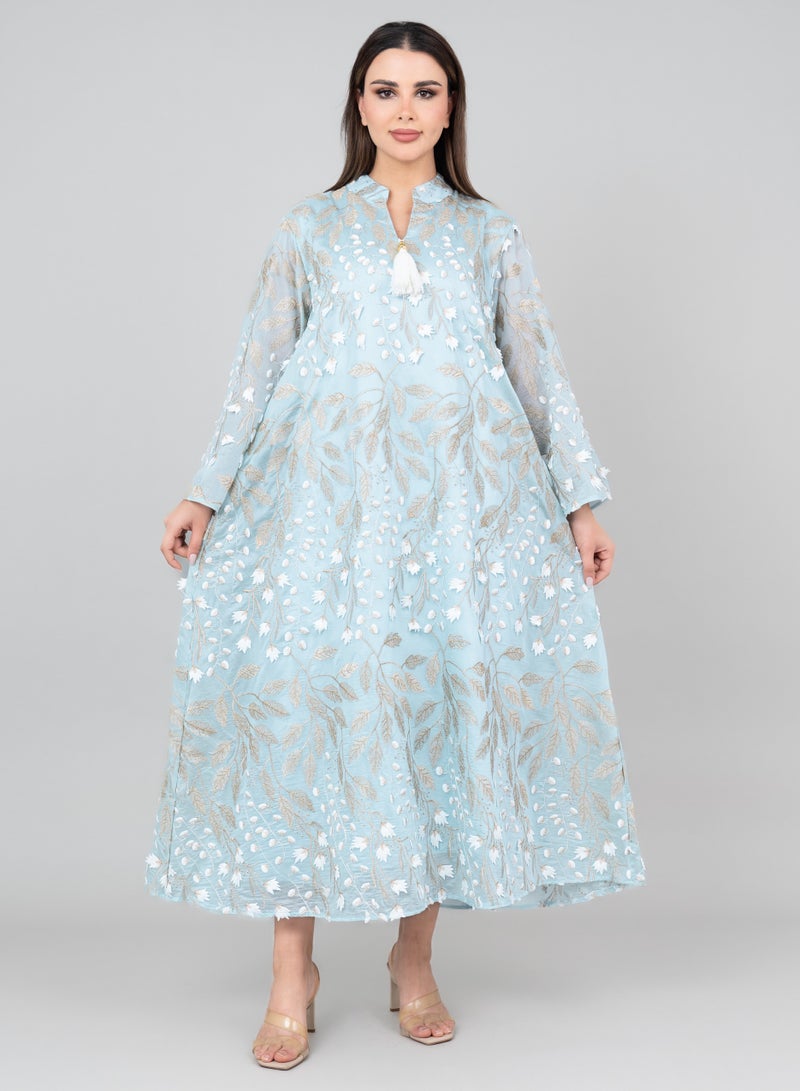 اكسا جلابية مطرزة بالبتلات الناعمة أزرق - Image 1