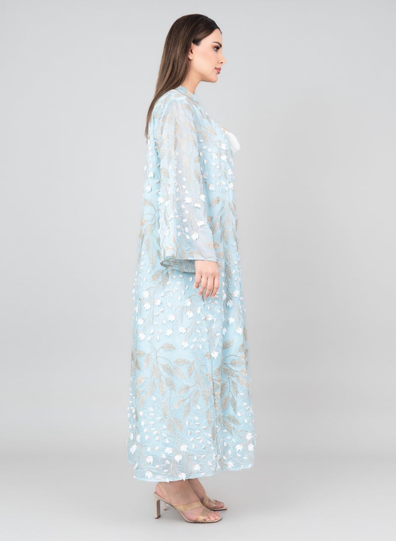 اكسا جلابية مطرزة بالبتلات الناعمة أزرق - Image 3