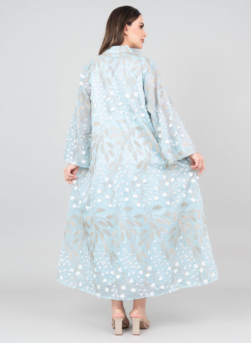 اكسا جلابية مطرزة بالبتلات الناعمة أزرق - Image 4