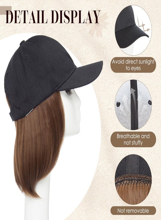 S-noilite Hat Wigs for Women Baseball Cap with Synthetic Hair Extensions Adjustable Black Hats with Short Straight Hair Attached for Women Daily Wear Medium Brown Wig（6Inch） - Image 3