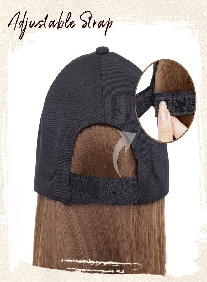 S-noilite Hat Wigs for Women Baseball Cap with Synthetic Hair Extensions Adjustable Black Hats with Short Straight Hair Attached for Women Daily Wear Medium Brown Wig（6Inch） - Image 5