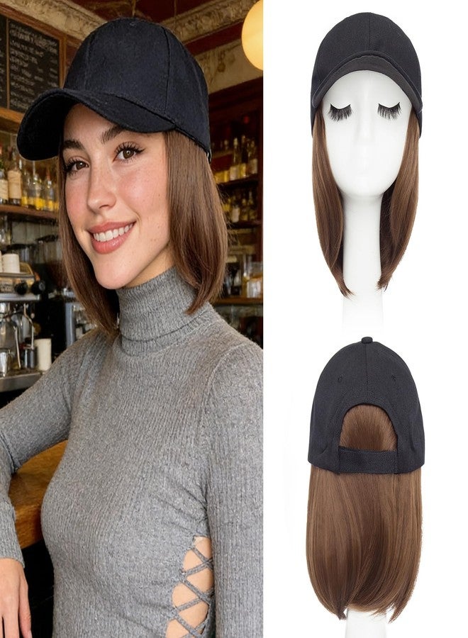 S-noilite Hat Wigs for Women Baseball Cap with Synthetic Hair Extensions Adjustable Black Hats with Short Straight Hair Attached for Women Daily Wear Medium Brown Wig（6Inch） - Image 1