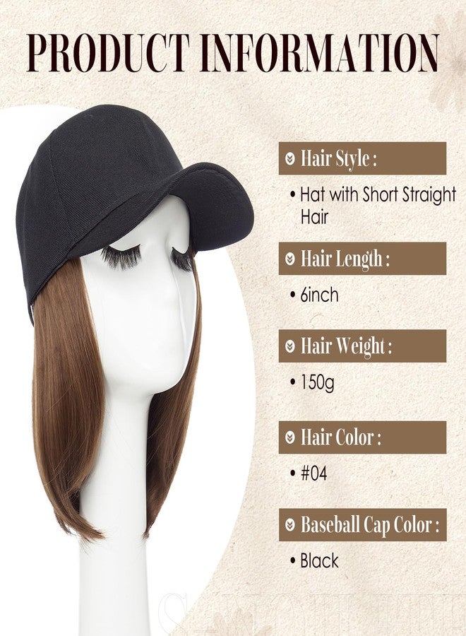 S-noilite Hat Wigs for Women Baseball Cap with Synthetic Hair Extensions Adjustable Black Hats with Short Straight Hair Attached for Women Daily Wear Medium Brown Wig（6Inch） - Image 2