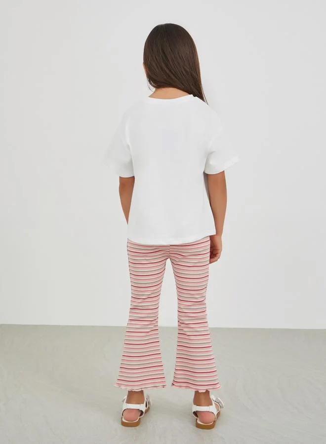 Styli Styli Flower Patch T-Shirt and Striped Leggings Set