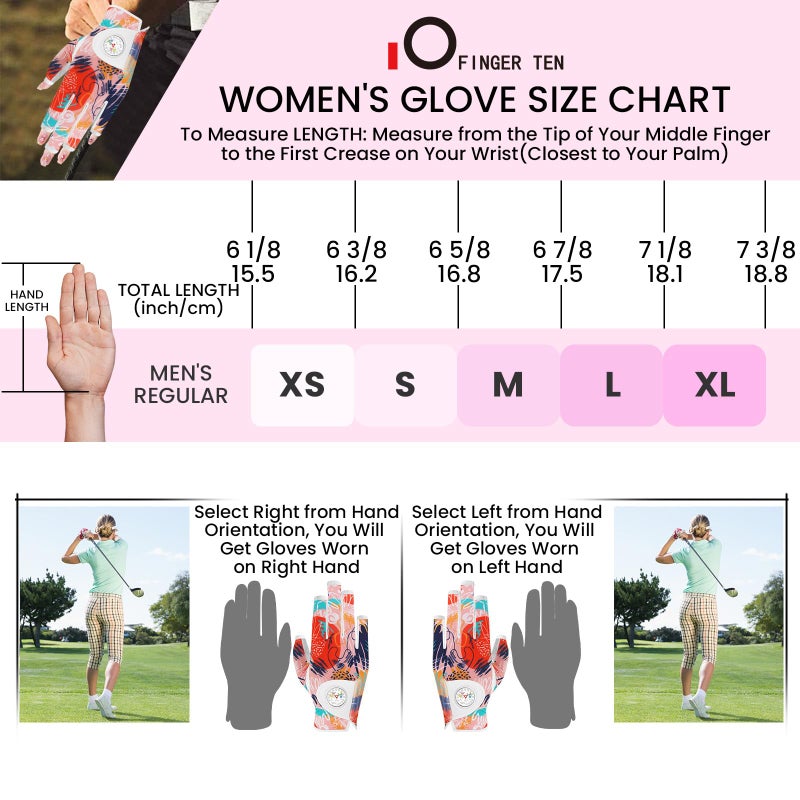FINGER TEN Stylish Golf Gloves Women with Ball Marker 1 Pack for Left or Right Hand, Breathable Glove with Fashion Patterns for Ladies Right Left Handed Golfer (Half-Orange, X-Large, Right) - Image 5