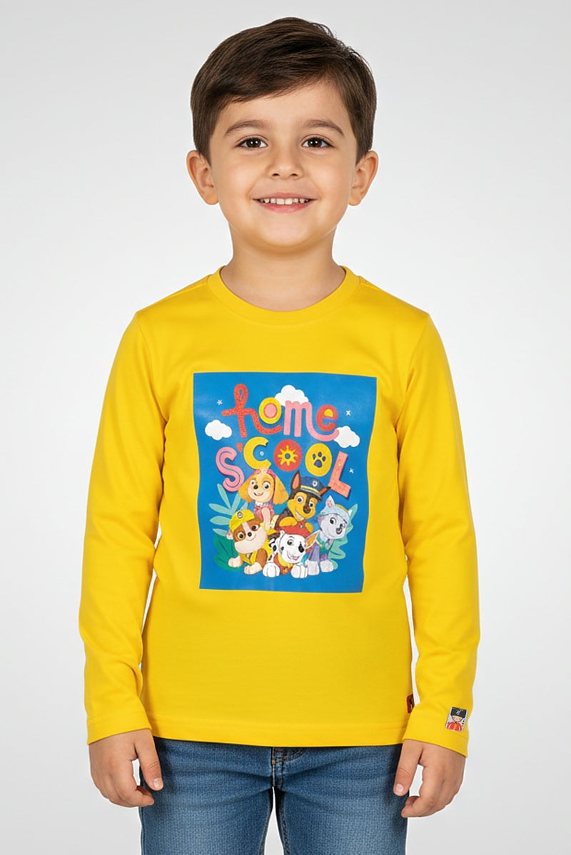 Hamleys x Paw Patrol Toddlers Boy Crew Neck Long Sleeve Graphic Print T-Shirt, Yellow - Image 1
