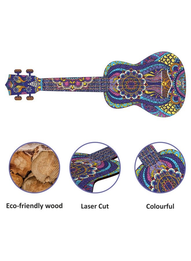 Webby Colourful Ukulele Wooden Jigsaw Puzzle, Beautiful Unique Family Guitar Shape Jigsaw Puzzle, Best Gift for Adults,Teenagers & Kids (50×19) cm, 100 Pcs - Image 5