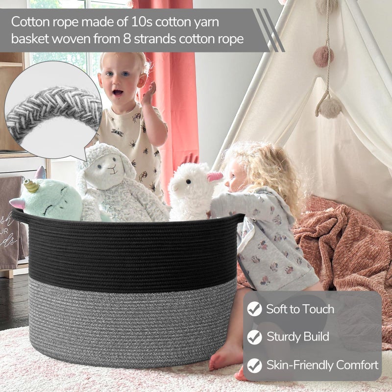 INDRESSME XXXLarge Cotton Rope Basket Woven Baby Laundry Baskets Blanket Baskets Toy Basket with Handle Comforter Cushions Storage Bin Thread Laundry Hamper - 21.7" x 21.7" x 13.8" - Image 2