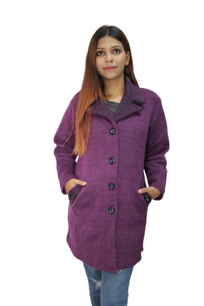 Matelco Womens Woollen Collared Coat Cardigan (IN, Alpha, L, Purple) - Image 2