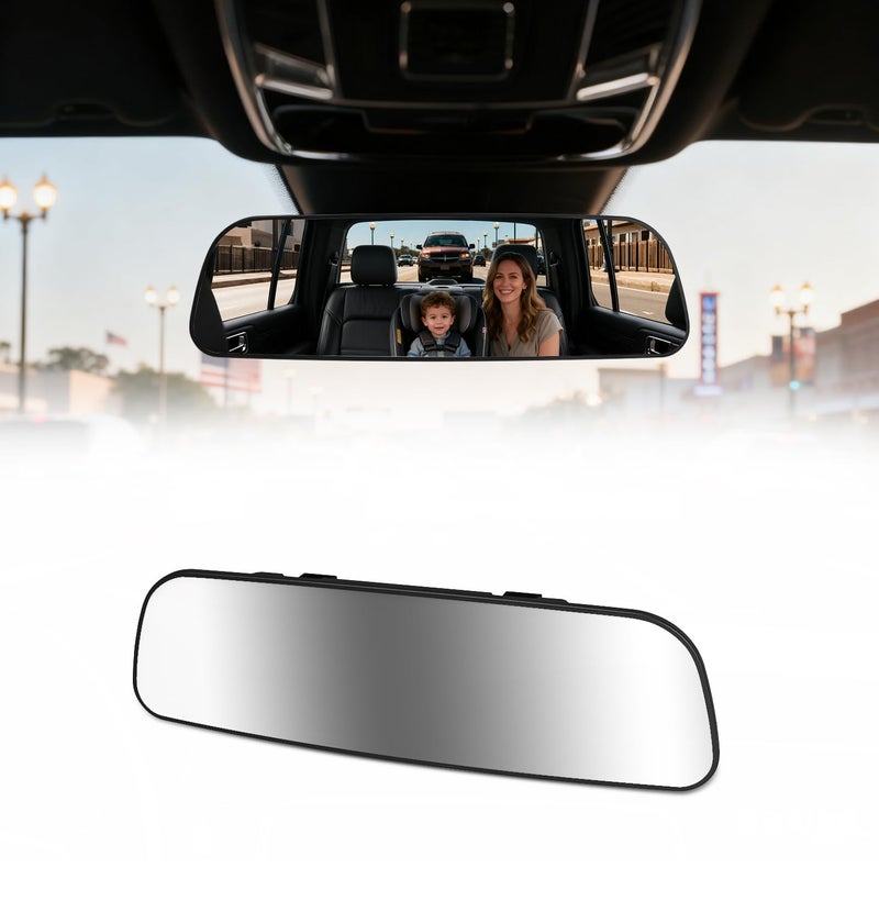 HmmtyRack Rear View Mirror 93 Inch Chrome Antiglare Panoramic Rear Mirrors Universal Convex Car Interior Clip on Extra Big Wide Angle Rearview Mirror Extender to Reduce Blind Spot for Car SUV Truck - Image 3