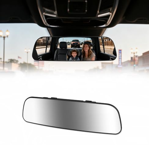 HmmtyRack Rear View Mirror 93 Inch Chrome Antiglare Panoramic Rear Mirrors Universal Convex Car Interior Clip on Extra Big Wide Angle Rearview Mirror Extender to Reduce Blind Spot for Car SUV Truck - Image 1