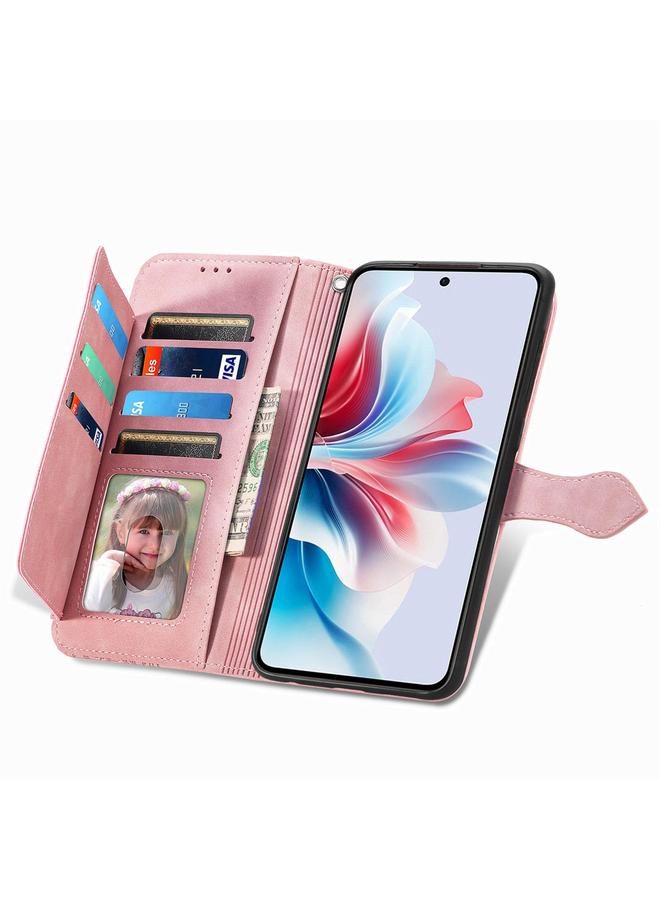 اس-توب جراب هاتف OPPO Reno11 F 5G من الجلد بسحاب منقوش بالزهور - Image 4