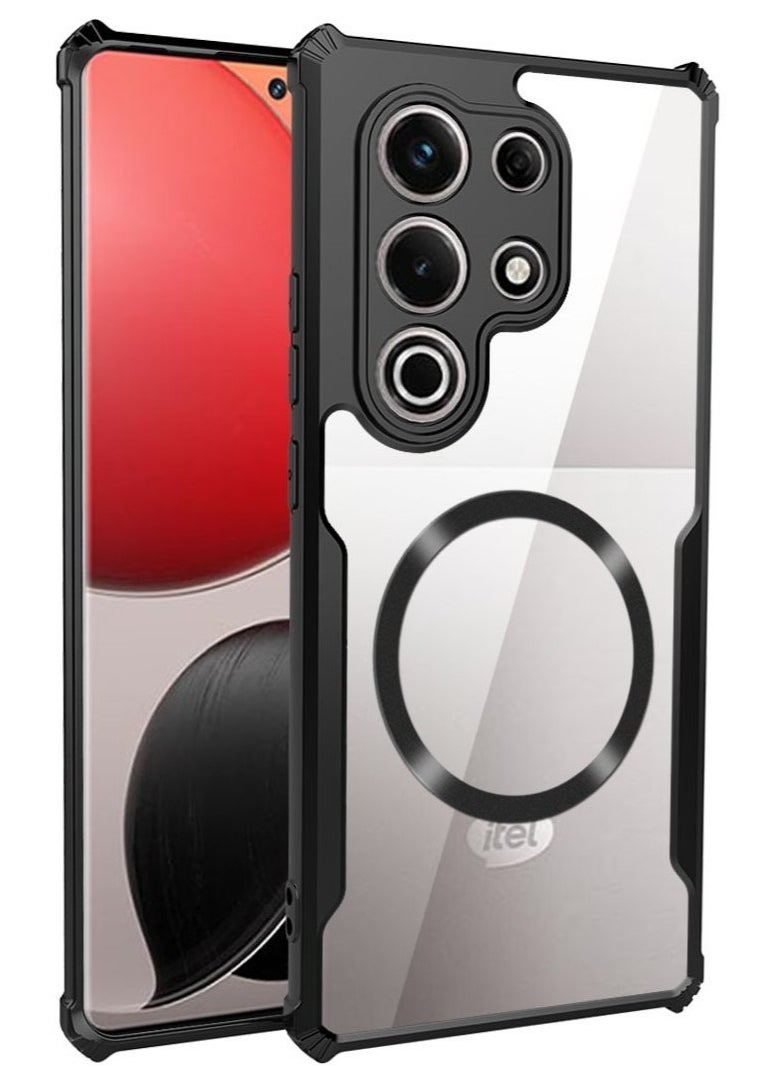 Generic - [1+1 Sets] For itel S25 Ultra Case & Screen Protector Magnetic Suction Car Phone Case with Anti Drop Function High Transmittance Glass Scratch Resistant Tempered Glass - Image 1