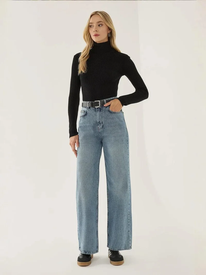 Washed Efecet Wide Leg Jeans