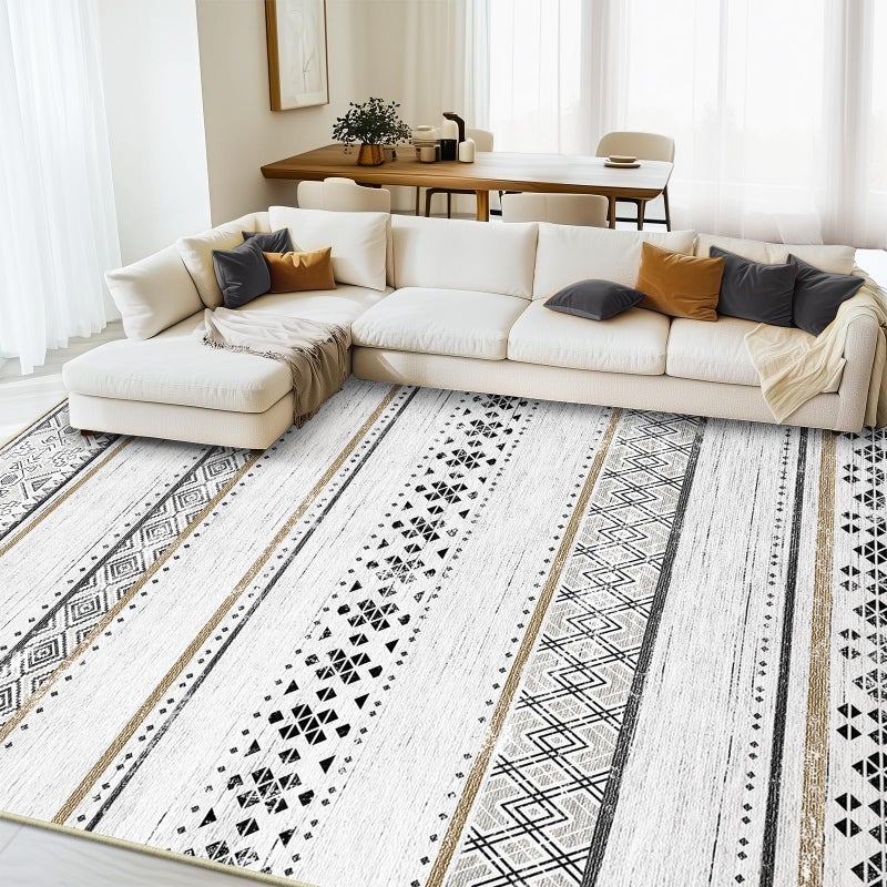 BESTSWEETIE 8x10 Area Rugs for Living Room Washable Moroccan Farmhouse Neutral Geometric Low Pile Non-Slip Soft Print Pattern Rug for Bedroom Kitchen Dining Room Entryway Black/Brown - Image 1